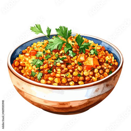 Hearty Bowl of Flavorful Lentil Stew Garnished with Fresh Parsley
