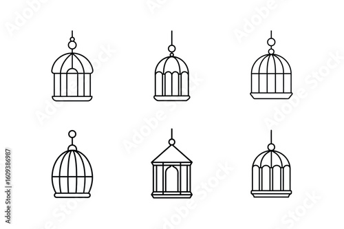 hanging birdcage line art vector illustration