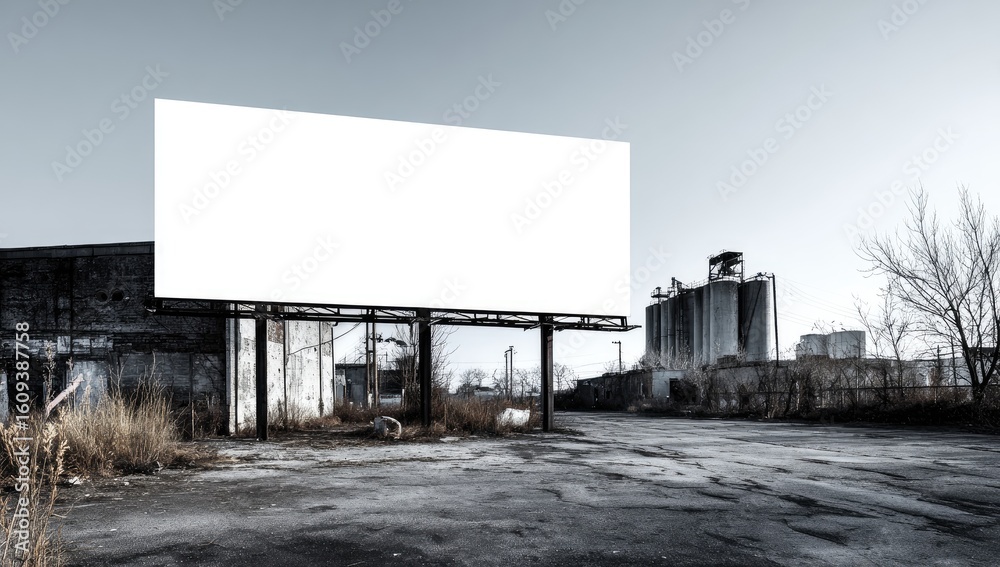 Fototapeta premium Blank billboard in a desolate industrial area