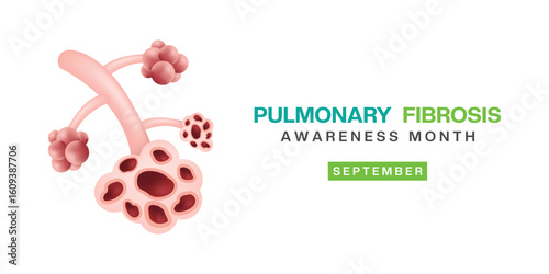 September is Pulmonary Fibrosis Awareness Month. Pulmonary fibrosis. Great for posters, banners and social media. White background. 