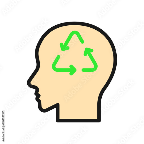 Conceptual Illustration of Recycling Symbol Inside Human Head Profile