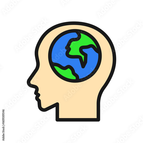 Human Silhouette with Earth Inside Representing Global Thinking and Awareness