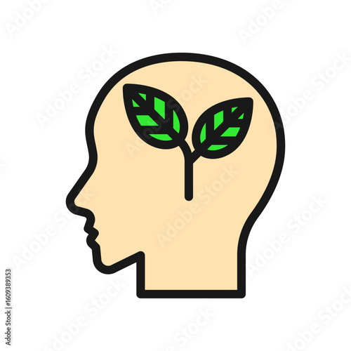 Sustainable Thinking: Icon of A Head with Green Leaves Inside