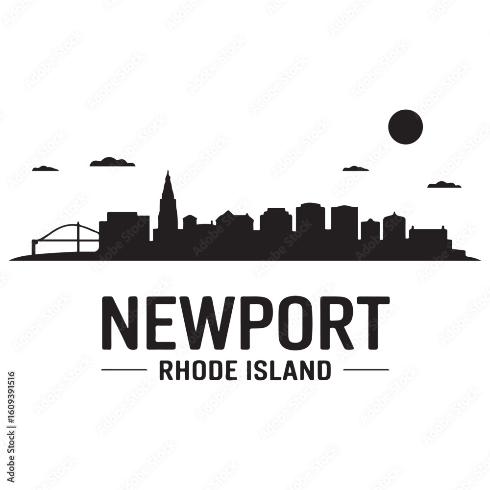 Fototapeta premium Newport skyline horizontal banner. Newport, Rhode Island. Vector template for your design. Vector black silhouette. with white background