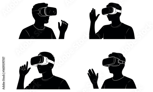 Silhouette of person using virtual reality headset in immersive digital experience
