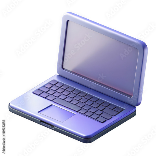 A modern purple laptop computer with a sleek design open and ready for use isolated on transparent background