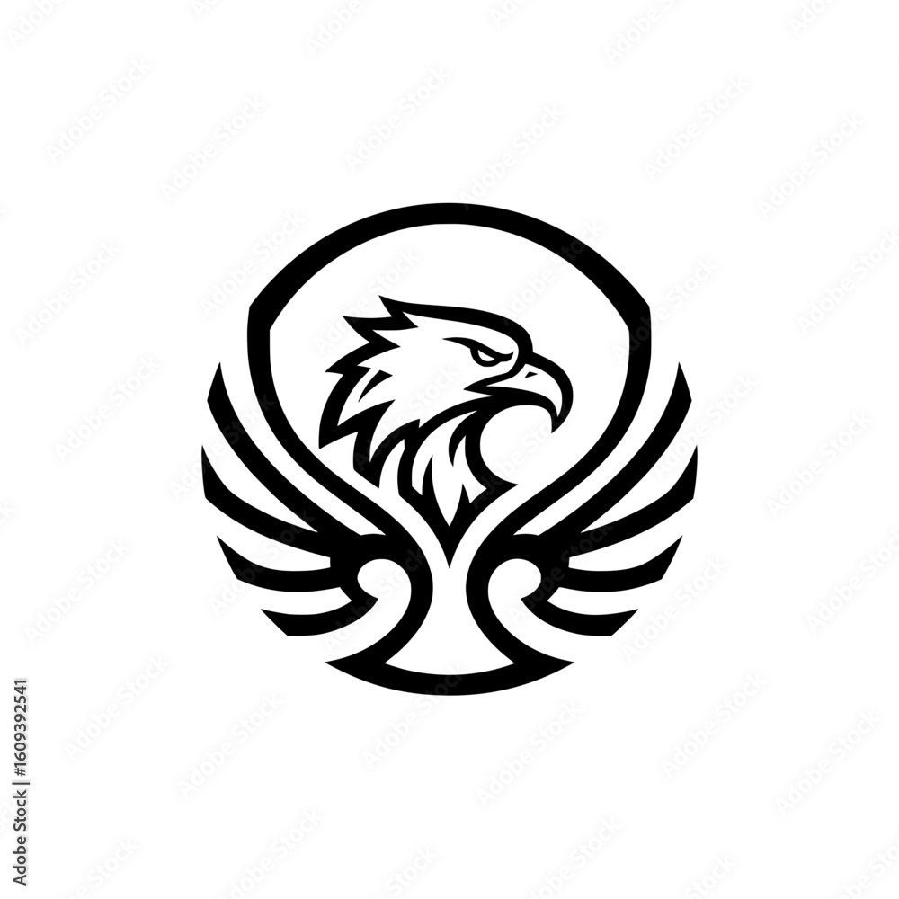 Obraz premium Fierce Eagle Head Logo with Circular Wings