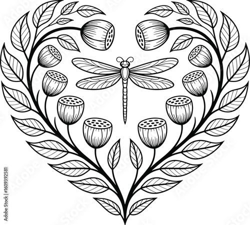 Dragonfly Heart Svg, Dragonfly Love Svg