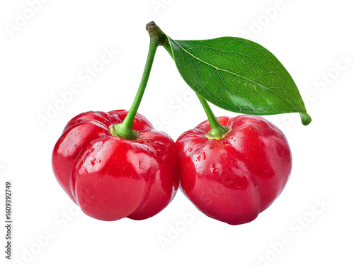 acerola cherries with leaf on transparent background