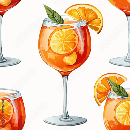 Vibrant Citrus Cocktail in a Clear Glass Garnished with Fresh Orange Slices and Mint Leaves on a Light Background