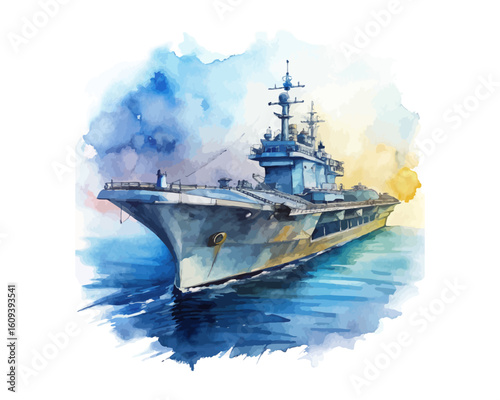 watercolor Aircraft Carrier vector illustration isolated on white background