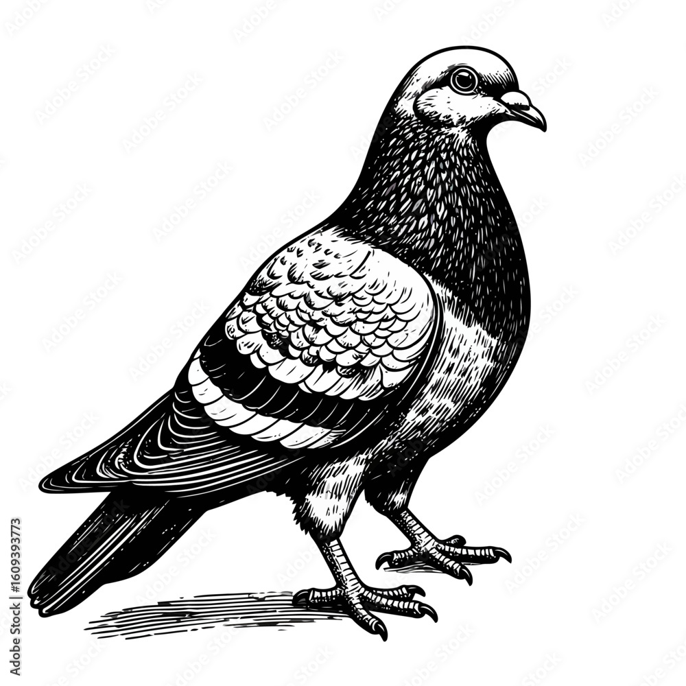 Fototapeta premium Detailed Engraved Illustration of a Pigeon