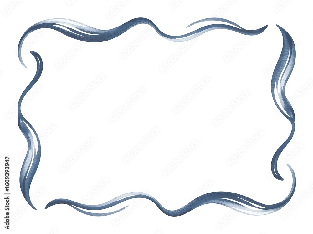 Abstract blue brush stroke border with wavy edges on white background Abstract blue brush stroke border with wavy edges on white background