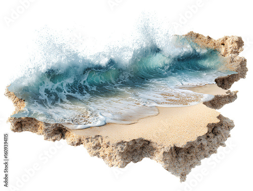 Fototapeta Naklejka Na Ścianę i Meble -  A realistic ocean wave with white foam, against a white background