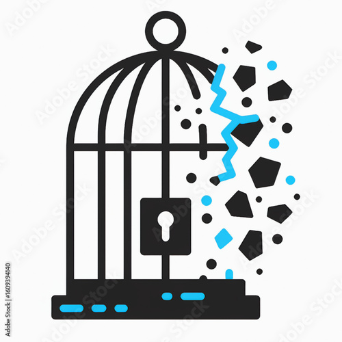 Vector birdcage breaking apart with keyhole