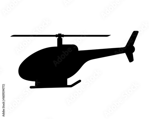 Silhouette of a generic helicopter with rotors and tail wings over white