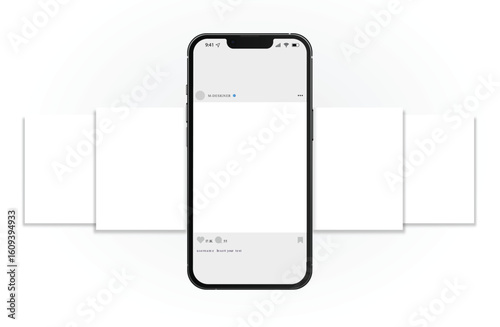 Post feed frame mockup with smartphone phone mock up template design, social media carousel post template
