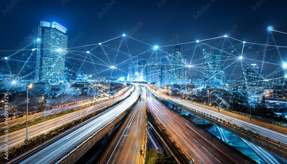Fototapeta premium smart city rail network at night
