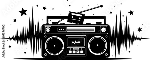 Retro music cassette, radio, music, audio, cassette, tape, recorder, retro, sound, old, boombox, stereo, isolated, player, vintage, digital, speaker, white, technology, button, vector, equipment, car,
