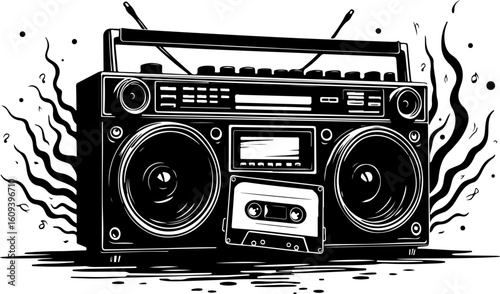 Retro music cassette, radio, music, audio, cassette, tape, recorder, retro, sound, old, boombox, stereo, isolated, player, vintage, digital, speaker, white, technology, button, vector, equipment, car,