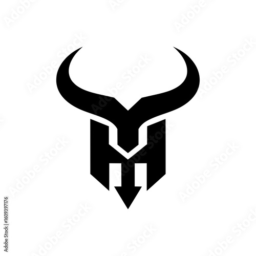 Letter H Initial Logo with Bull Helmet Silhouette