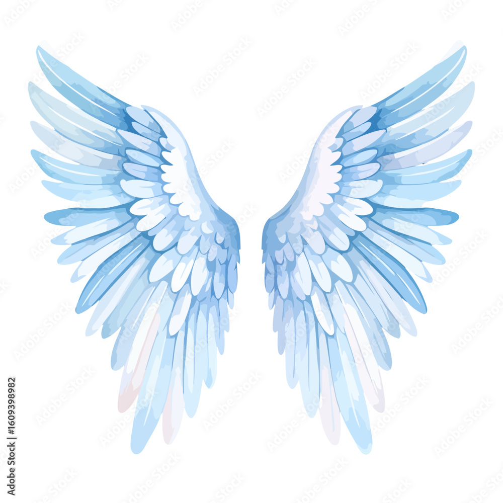 Obraz premium Ethereal Light Blue and White Feathered Angel Wings Illustration with Soft Shading