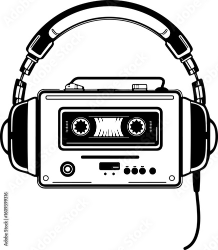 Retro Cassette Vibes with Headphones"