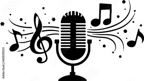 music, microphone, singing, melody,  vector