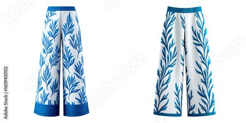 Wide leg pants with blue underwater coral pattern, comfortable loose fit, perfect for casual ocean themed summer wear