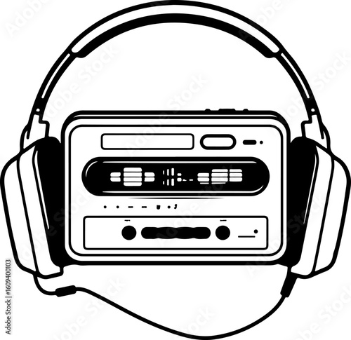 Retro Cassette Vibes with Headphones"