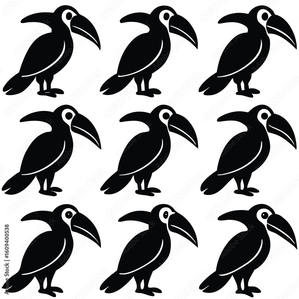 Fototapeta premium Black and White Toucan Bird Set