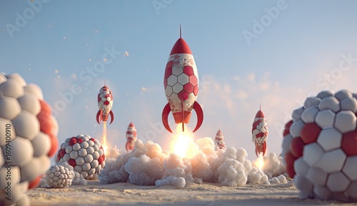 Wallpaper Mural Rocket launch surrounded by spherical objects Torontodigital.ca