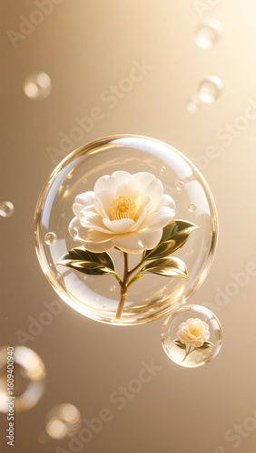 Camellia skin care products effective ingredients molecule concept diagram