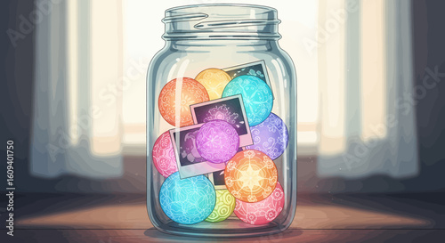 Mindful Moments Jar with Colorful Orbs and Captured Memories