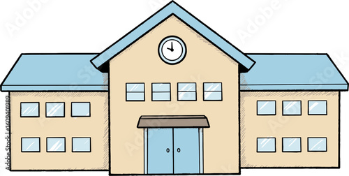 School building illustration with clock on a clear background  