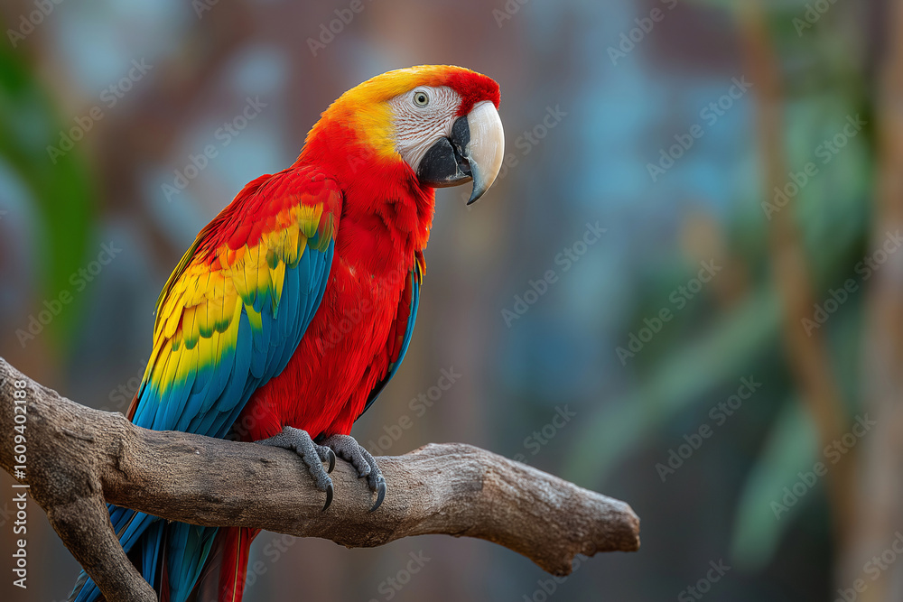 Obraz premium Colorful macaw perched on a tropical tree branch
