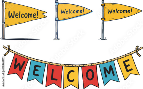 Colorful welcome flags and banner design for events and gatherings  
