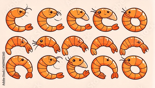 Cute shrimp cartoon illustrations