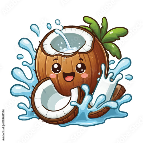 Cartoon Coconut Splash Illustration Food Drink Milk Usage Scenario 