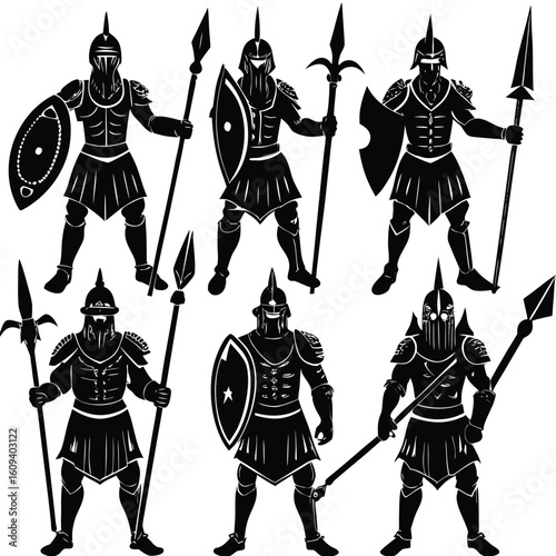 Gladiator & Warrior Silhouettes - Ancient Roman & Greek Soldier Vector Set