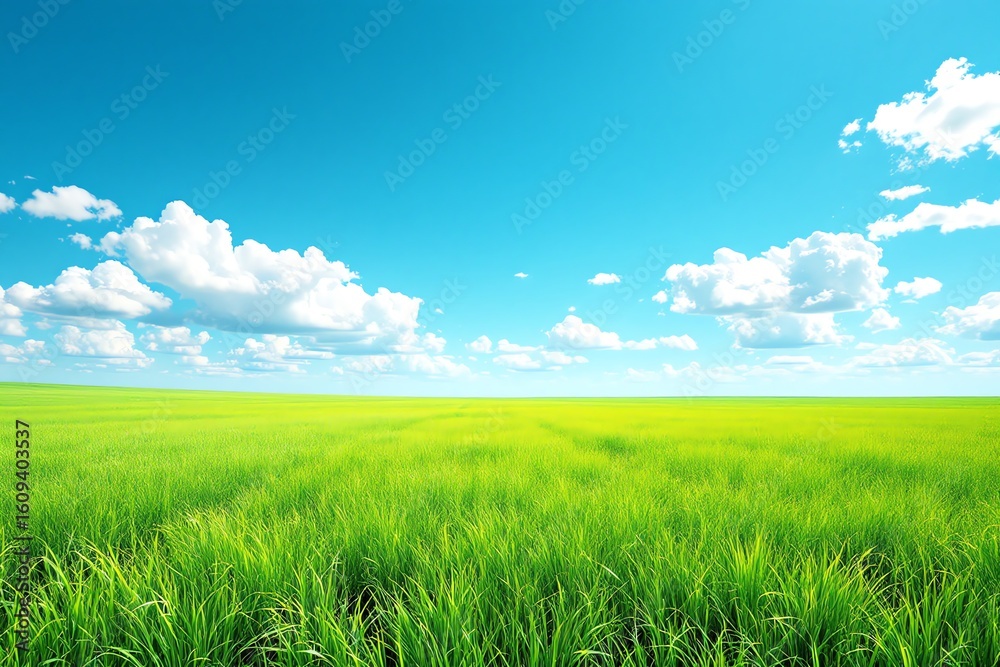 Obraz premium Endless Green Field Under Azure Sky Natural Beauty Scenery Peace
