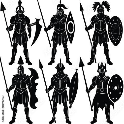 Gladiator & Warrior Silhouettes - Ancient Roman & Greek Soldier Vector Set