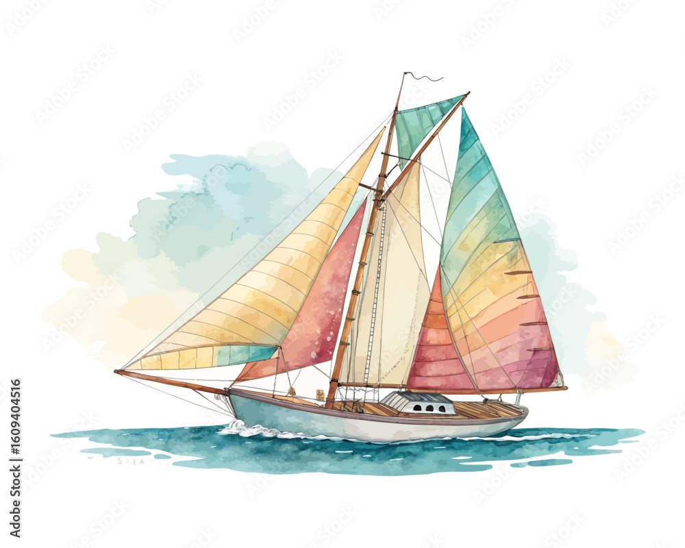 Fototapeta premium watercolor A Sloop Sailboat vector illustration isolated on white background