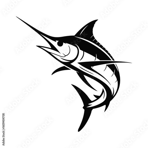 Vector art of a black and white marlin illustration isolated on white background