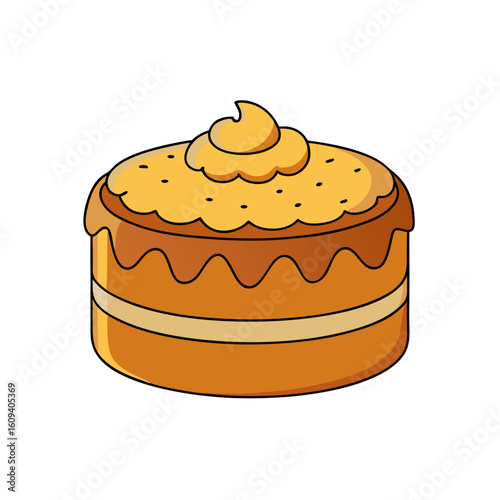 Creative Vector Style Butterscotch Cake on White Background