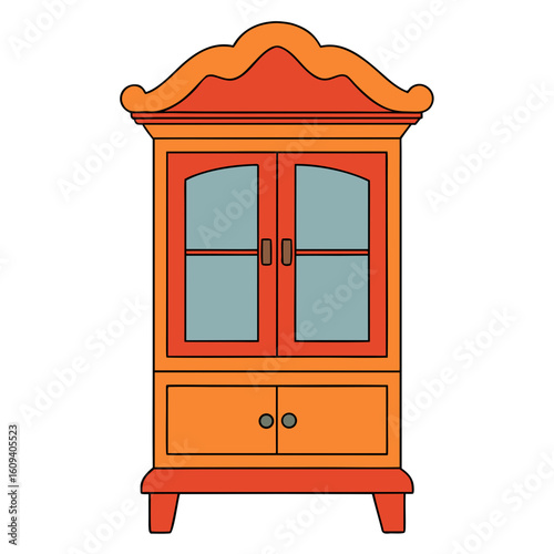 Creative Vector Style China Cabinet on White Background