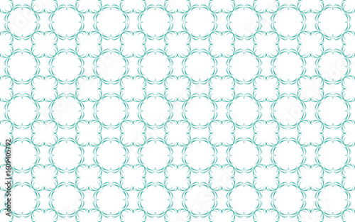 Abstract geometric pattern of interconnected circles and squares in a repeating tessellation design