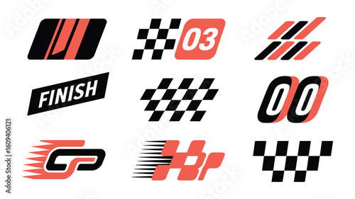 Racing Graphics,  Vector Collection of Dynamic Stripes, Finish Line Flags, and Vehicle Tuning Stickers for Automotive Customization and Racing Promotions


