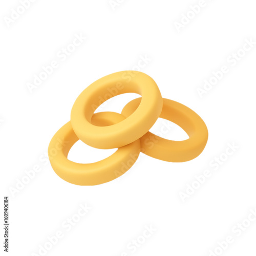 Three yellow rings linked together isolated on transparent background