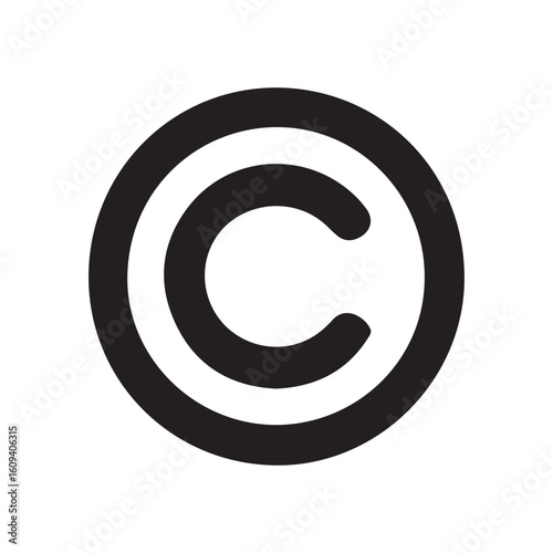 Vector art of a bold black copyright symbol is displayed against a clean white background